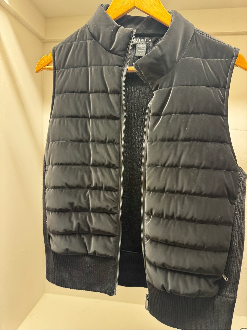 Athleta Black Quilted Puffer Vest with Stand Collar